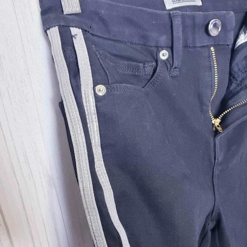 Good American Size 2/26 Good Legs Athletic‎ Metallic Stripe Jeans Black NWT